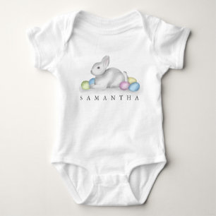 Easter Cute White Cottontail Bunny Custom Simple Baby Bodysuit