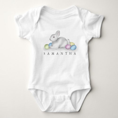 Easter Cute White Cottontail Bunny Custom Simple Baby Bodysuit