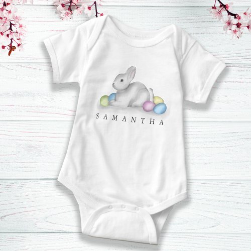 Easter Cute White Cottontail Bunny Custom Simple  Baby Bodysuit