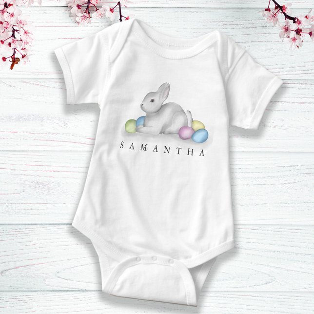 Easter Cute White Cottontail Bunny Custom Simple  Baby Bodysuit (Creator Uploaded)