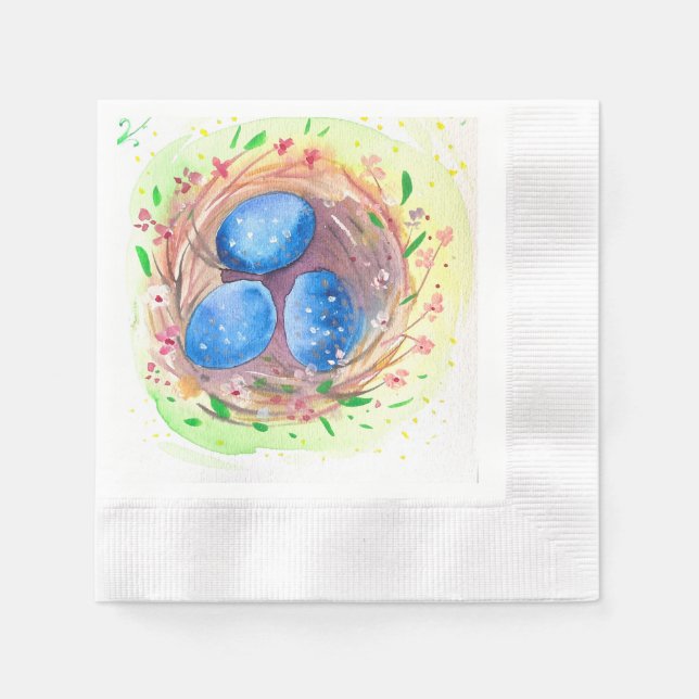 Easter cutes watercolors blues eggs napkins (Front)