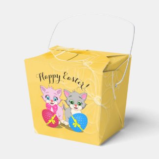 Easter Cutie Grey and Pink Kittens Cartoon Favor Box