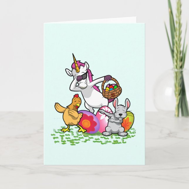 Easter Dab Bunny Shirt, Dabbing Unicorn Chicken Ra Holiday Card (Front)