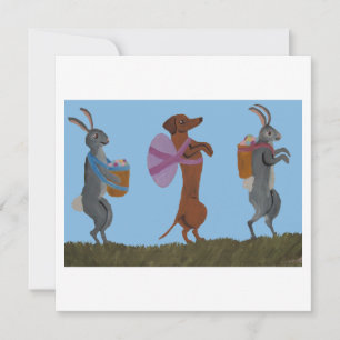  Easter Dachshund and bunnies marching Holiday Card