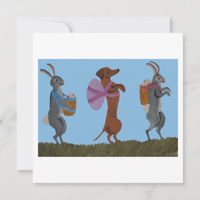  Easter Dachshund and bunnies marching Holiday Card (Front)