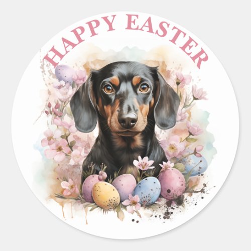 Easter Dachshund Chocolate  Eggs and Flowers _   Classic Round Sticker