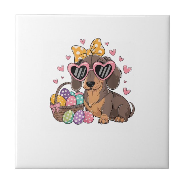 Easter Dachshunds Cute Dachshund T-Shirt Ceramic Tile (Front)