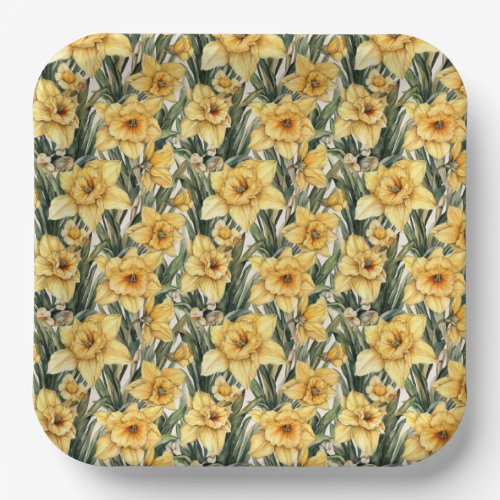 Easter Daffodil Yellow flowers Watercolor Pattern Paper Plates