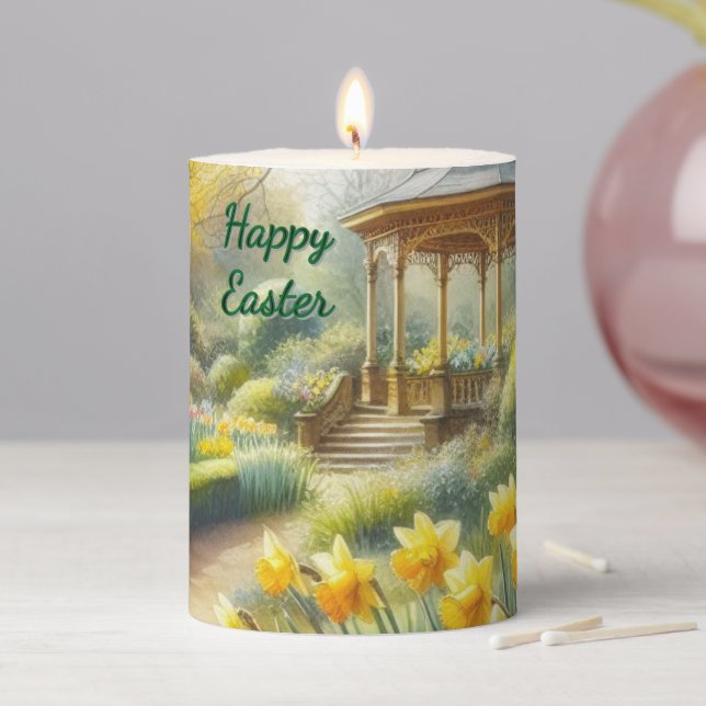 Easter Daffodils Flower Pillar Candle (In Situ)