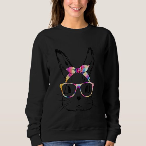 Easter Day 2022 Dy Cute Bunny Face Tie Dye Glasses Sweatshirt