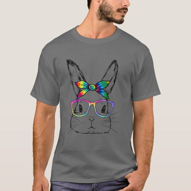 Easter Day 2022 Dy Cute Bunny Face Tie Dye Glasses T-Shirt (Front)