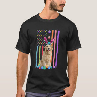 Easter Day American Eggs Flag Golden Retriever Dog T-Shirt