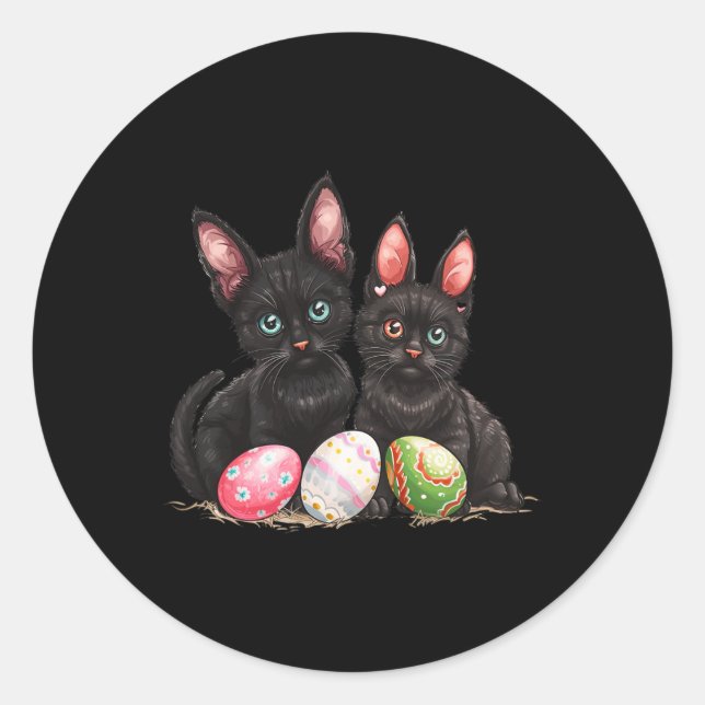 Easter Day Black Cat Easter Black Cat Easter Egg 1 Classic Round Sticker (Front)