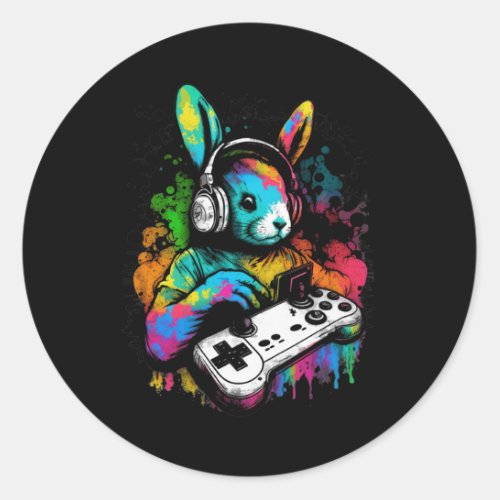 Easter Day Boys Gamer Video Game Controller Bunny  Classic Round Sticker