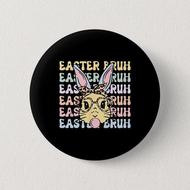 Easter Day Bruh Funny Bunny Ears Leopard Byndana W Button (Front)