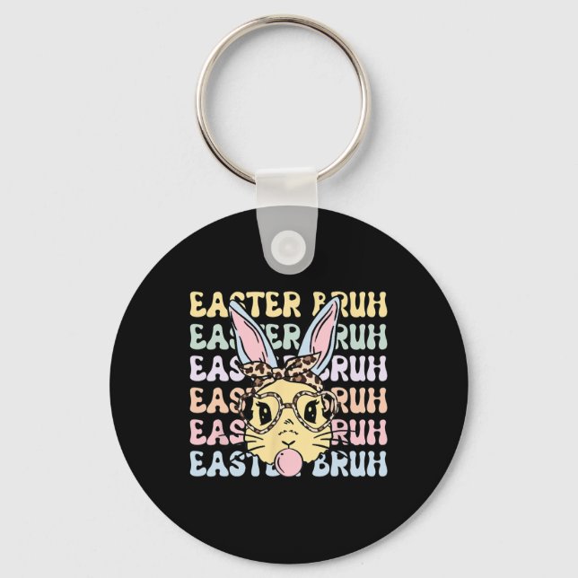 Easter Day Bruh Funny Bunny Ears Leopard Byndana W Keychain (Front)