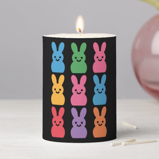 Easter Day Bunny Eggs Plaid Leopard Pillar Candle (In Situ)