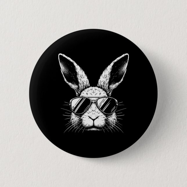 Easter Day Bunny Face With Sunglasses For Boys Men Button (Front)