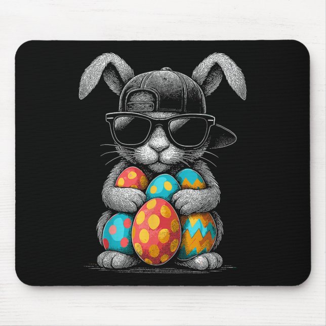 Easter Day Bunny Face With Sungles Eggs Cool Rabbi Mouse Pad (Front)