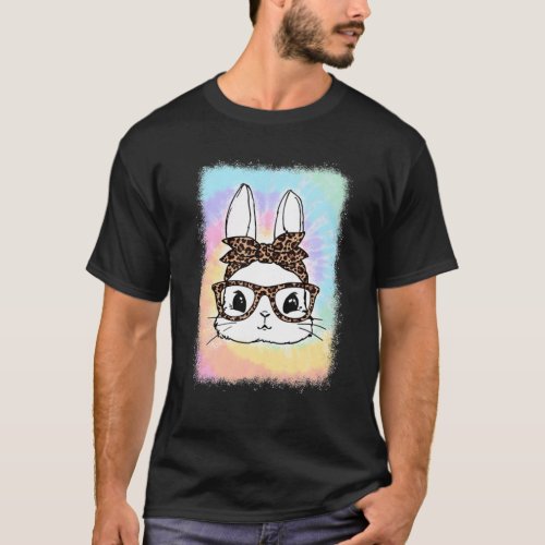 Easter Day Bunny Leopard Glasses Bandana Tie Dye B T_Shirt