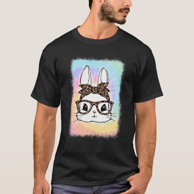 Easter Day Bunny Leopard Glasses Bandana Tie Dye B T-Shirt (Front)