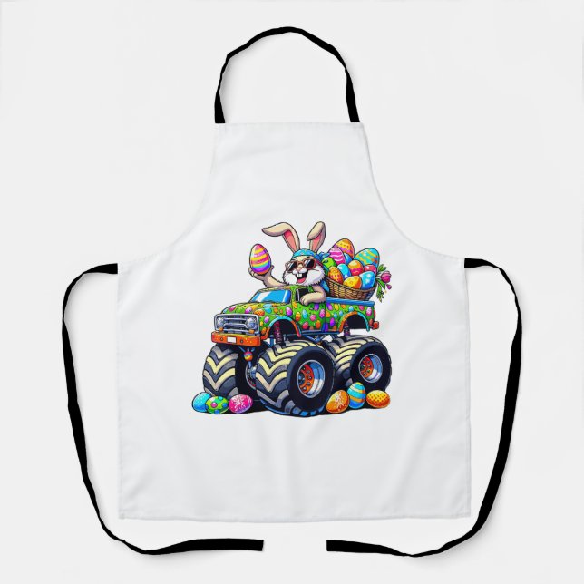 Easter Day Bunny Monster Truck Eggs Cool Rabbit T- Apron (Front)