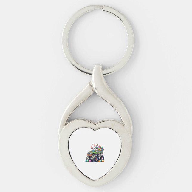 Easter Day Bunny Monster Truck Eggs Cool Rabbit T- Keychain (Front)