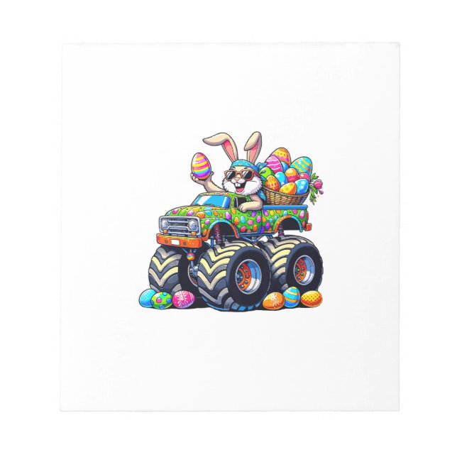 Easter Day Bunny Monster Truck Eggs Cool Rabbit T- Notepad (Front)