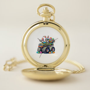 Easter Day Bunny Monster Truck Eggs Cool Rabbit T- Pocket Watch
