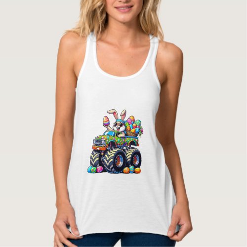 Easter Day Bunny Monster Truck Eggs Cool Rabbit T- Tank Top