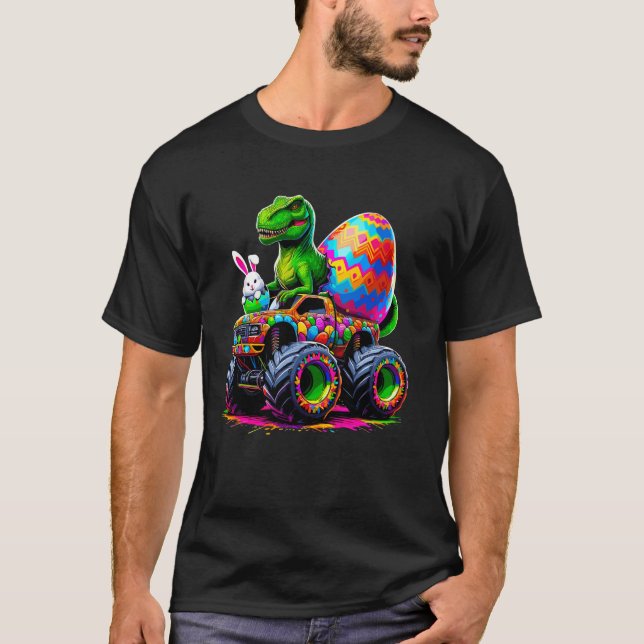 Easter Day Bunny Monster Truck Eggs Dinosaur Rabbi T-Shirt (Front)