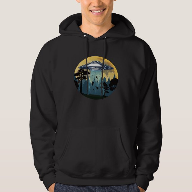 Easter Day Bunny Rabbit Easter Eggs Abduction UFO Hoodie (Front)