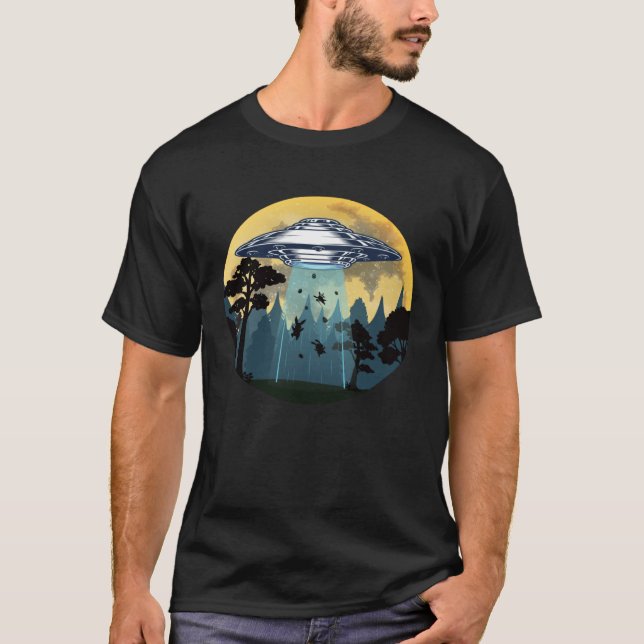 Easter Day Bunny Rabbit Easter Eggs Abduction UFO T-Shirt (Front)