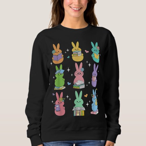 Easter Day Bunny Reading Teacher Rabbit School Boo Sweatshirt