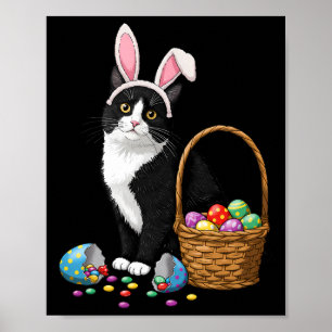 Easter Day Cat Bunny Ears Eggs Graphic Men Women K Poster