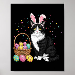 Easter Day Cat Bunny Ears Eggs Graphic Men Women K Poster
