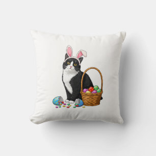 Easter Day Cat Bunny Ears Eggs Graphic Men Women K Throw Pillow