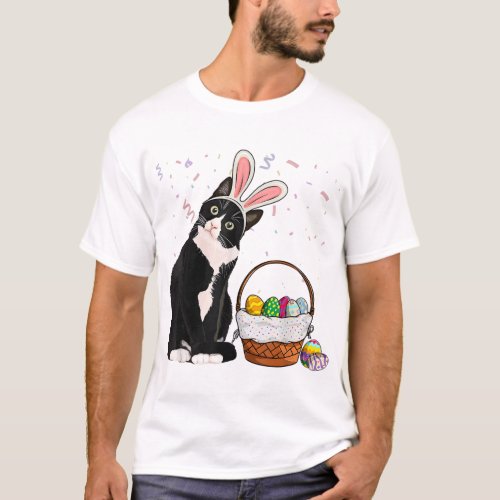 Easter Day Cat Bunny Ears Eggs Men Women Easter Ra T_Shirt