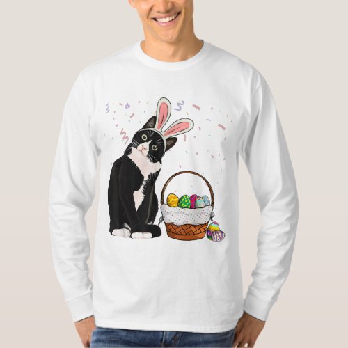 Easter Day Cat Bunny Ears Eggs Men Women Easter Ra T_Shirt