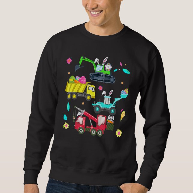 Easter Day Crane Truck Construction Bunny Ears Egg Sweatshirt (Front)