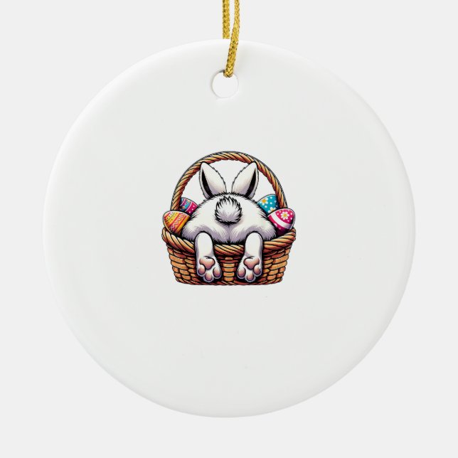 Easter Day Cute Bunny Basket Hunting Chocolate Egg Ceramic Ornament (Front)