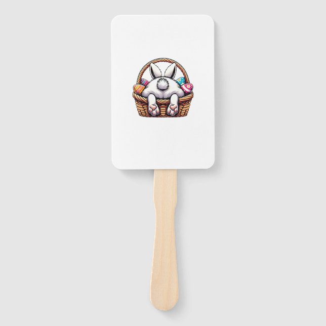 Easter Day Cute Bunny Basket Hunting Chocolate Egg Hand Fan (Front)