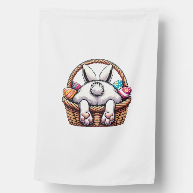 Easter Day Cute Bunny Basket Hunting Chocolate Egg House Flag (Front)