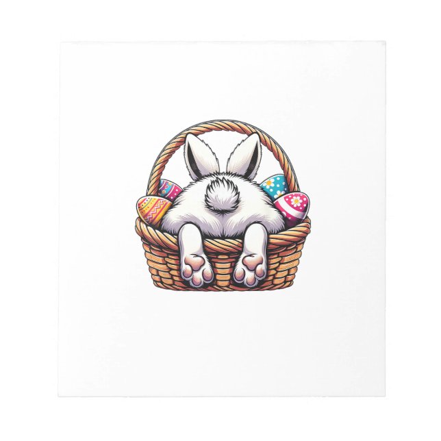 Easter Day Cute Bunny Basket Hunting Chocolate Egg Notepad (Front)