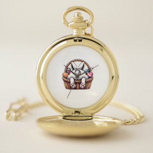Easter Day Cute Bunny Basket Hunting Chocolate Egg Pocket Watch
