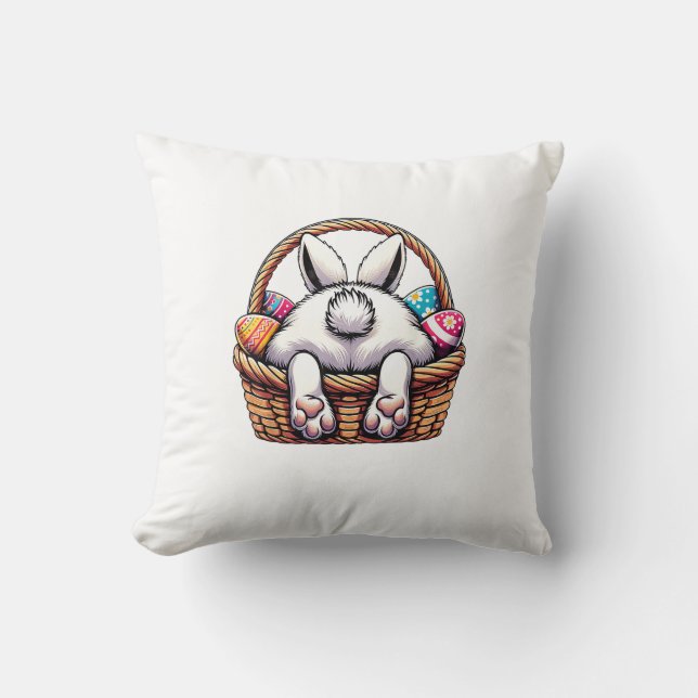 Easter Day Cute Bunny Basket Hunting Chocolate Egg Throw Pillow (Front)