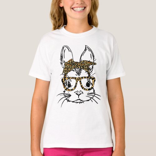 Easter Day Cute Bunny Face Leopard Glasses Bandana T_Shirt