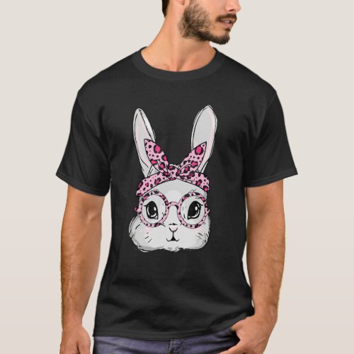 Easter Day Cute Bunny Face Sunglasses Leopard Head T_Shirt