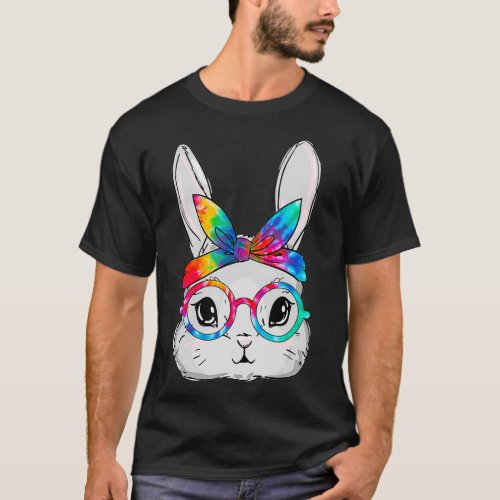 Easter Day Cute Bunny Face Sunglasses Tie Dye Head T_Shirt