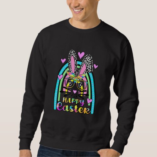 Easter Day Cute Bunny Face Tie Dye Glasses Rainbow Sweatshirt
